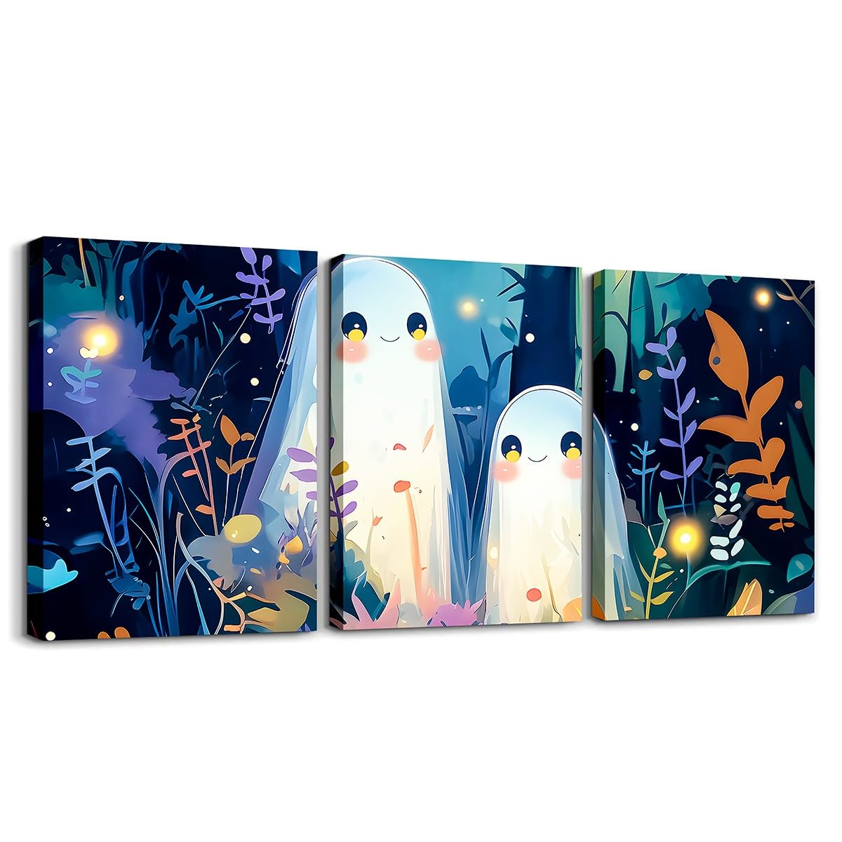 Happy Halloween 3 Piece Canvas Wall Art for Living Room Bedroom GirlsCute Ghost Office Wall Decor Artwork Posters 40X30cm Witchcraft Bathroom Wall Art for Home Decor Skull Ghost Printed Tree
