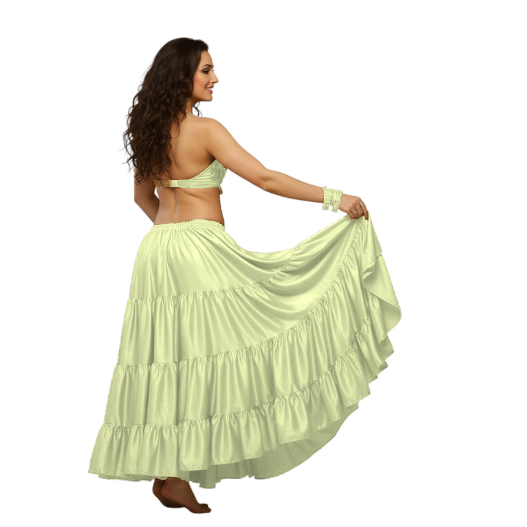 Falda de satén para danza del vientre, 25 yardas, 4 niveles, con cintura elástica, S4