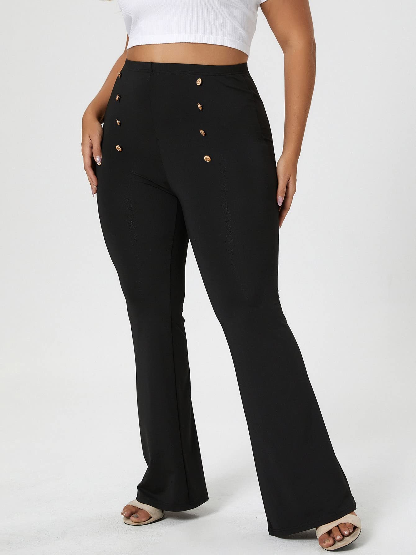 EVLTN Plus Size Pants Women Plus Fake Button Front Flare Leg Pants Plus Size Pants Women Size 3X-Large