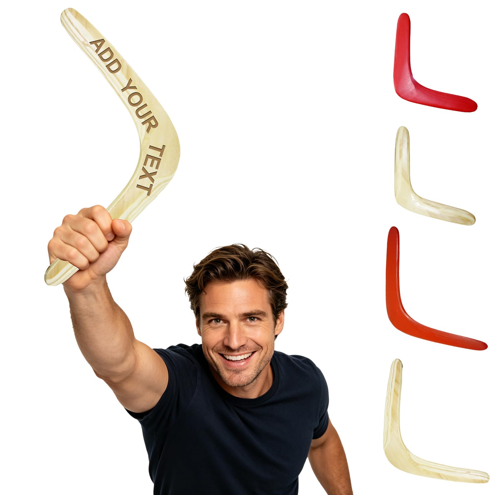 Personalised Wooden Boomerang, Custom Returning Boomerang for Adults and Kids, Birthday Gift Outdoor Camping Fun Parent-Child Gift (Beige)