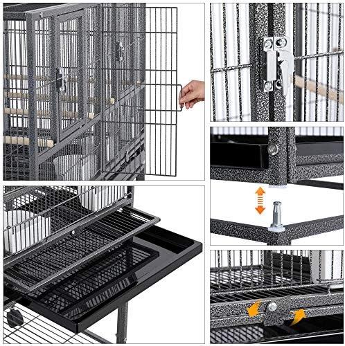 Yaheetech Pack of 3 Stackable Wide Bird Cage Divided Breeder Cage with Rolling Stand for Small Birds Parrots/Lovebirds/Finch Canaries/Parakeets/Cockatiels/Budgies