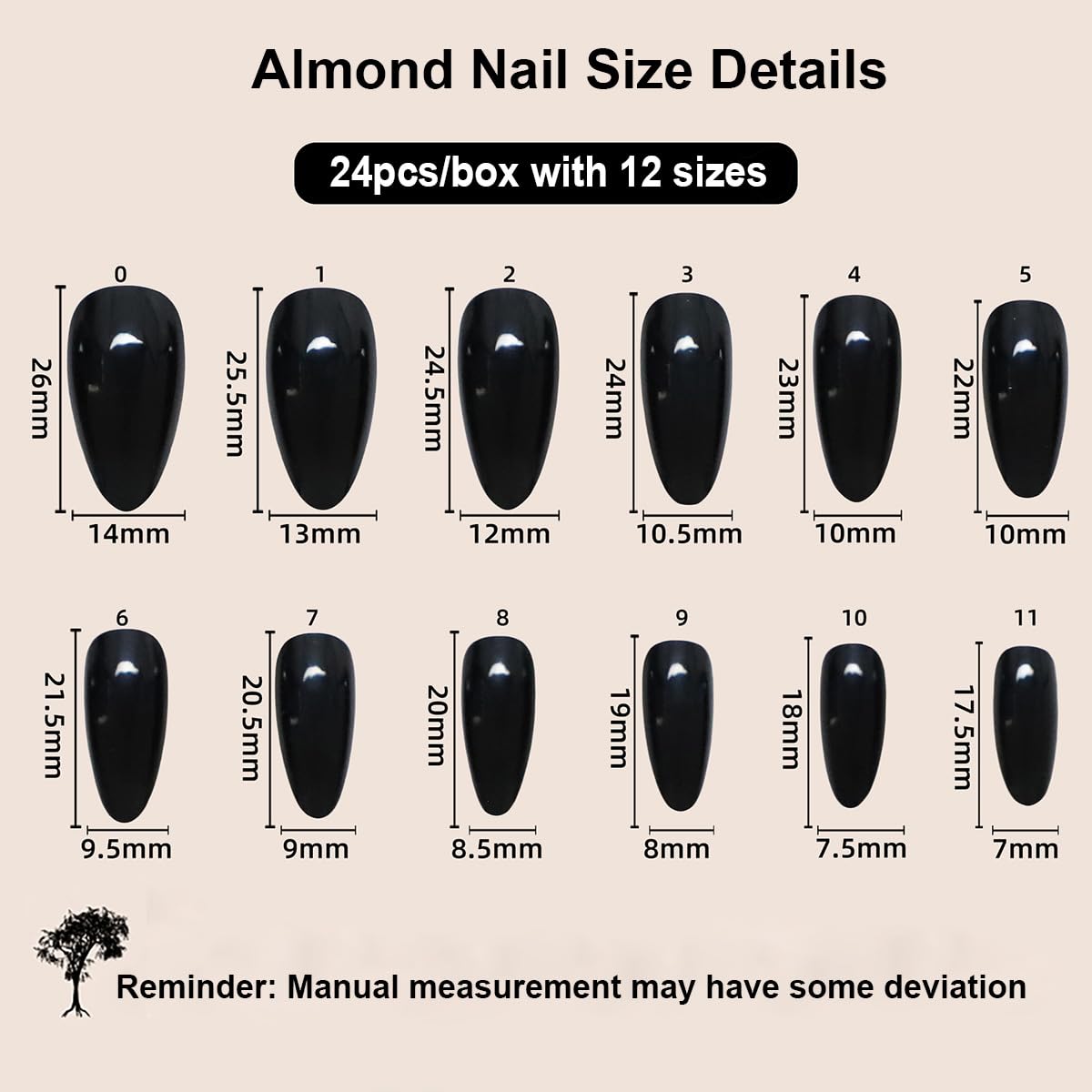 LPOODDNU Almond Press on Nails - Dark Green Medium Fake Nails with Leaf Designs, Glossy Finished Reusable False Nails with Double Adhesive Glue Tabs - 24Pcs Nail Kit for Women Manicure