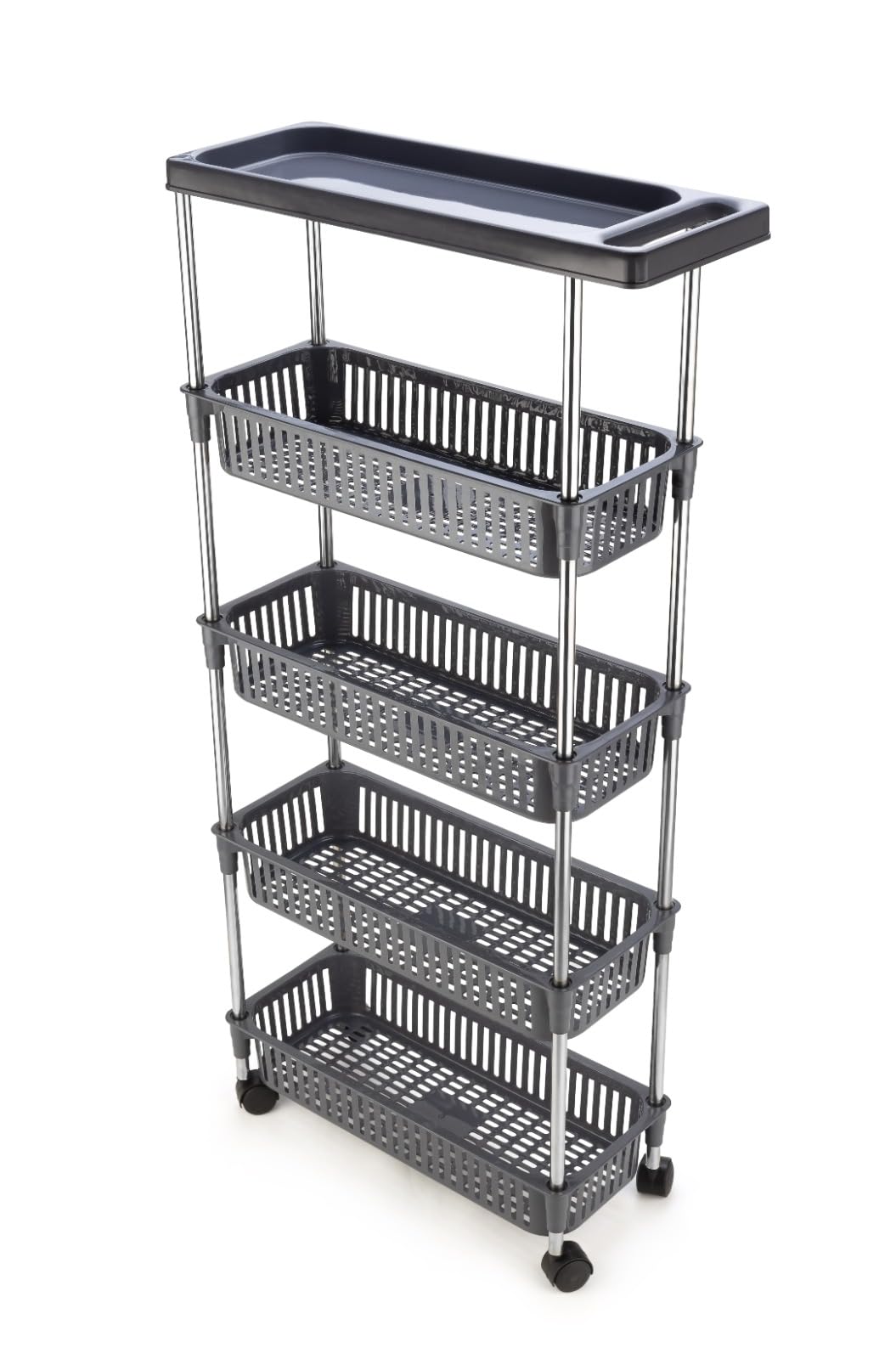 Rasvesh Plastic-Stainless Steel Fruit & Vegetable 4+1 Stand Kitchen Trolley | Fruit Basket | Vegetable Basket | Onion Potato Rack for Kitchen | Vegetable Stand for Kitchen (4+1 Layer Rack)-image-9