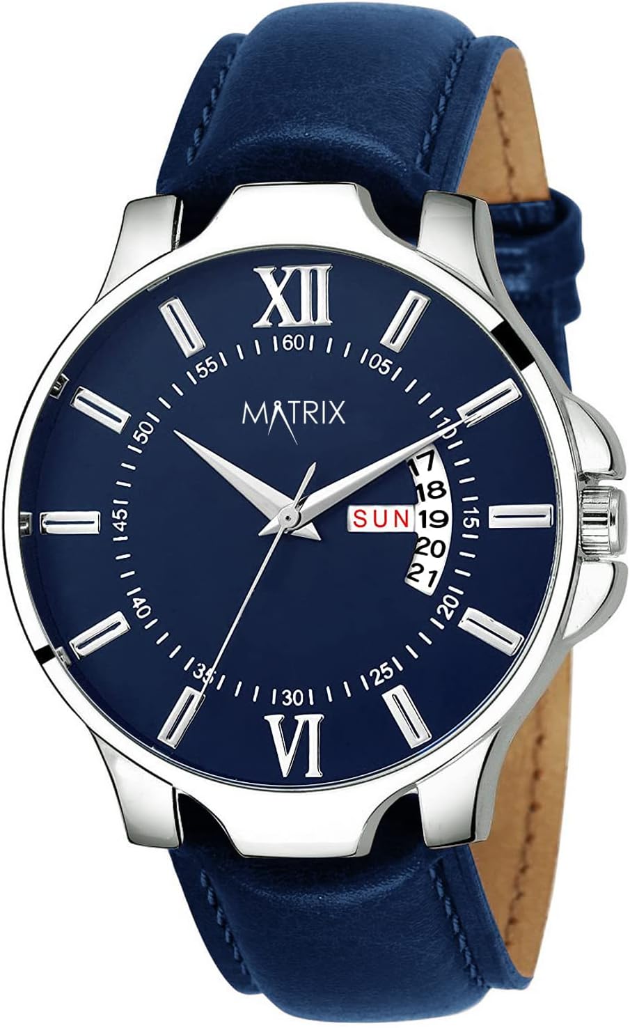 Antique Day & Date Leather Strap Analog Silicone Watch For Men & Boys - Black