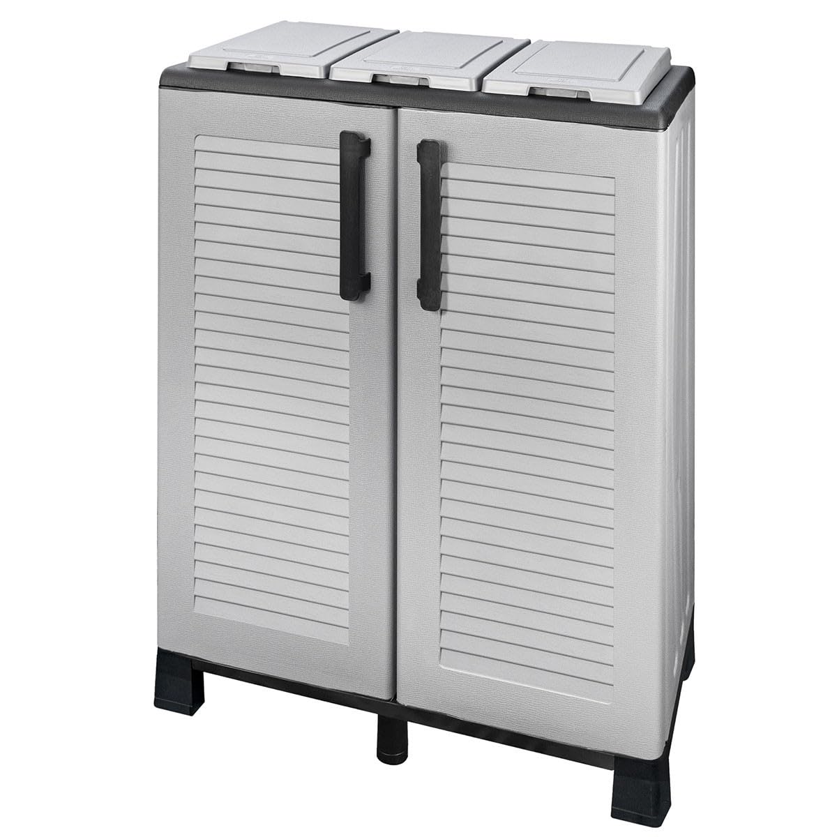 INTEC - Armoire à Poubelles de Tri Sélectif 3 Sacs - Meuble de Recyclage Déchets Intérieur/Extérieur - Organisateur Résistant 2 Portes 68 x 37 x H90 cm