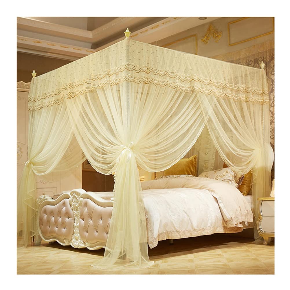 Doseles para Cama Juego De Soporte De Mosquitera para Cama De Verano, Cortina De Cama De Encaje Romántico De Gran Espacio De 2,1 M De Alto, Regalo De Cumpleaños De Niña Adulta (Color : Yellow, Size