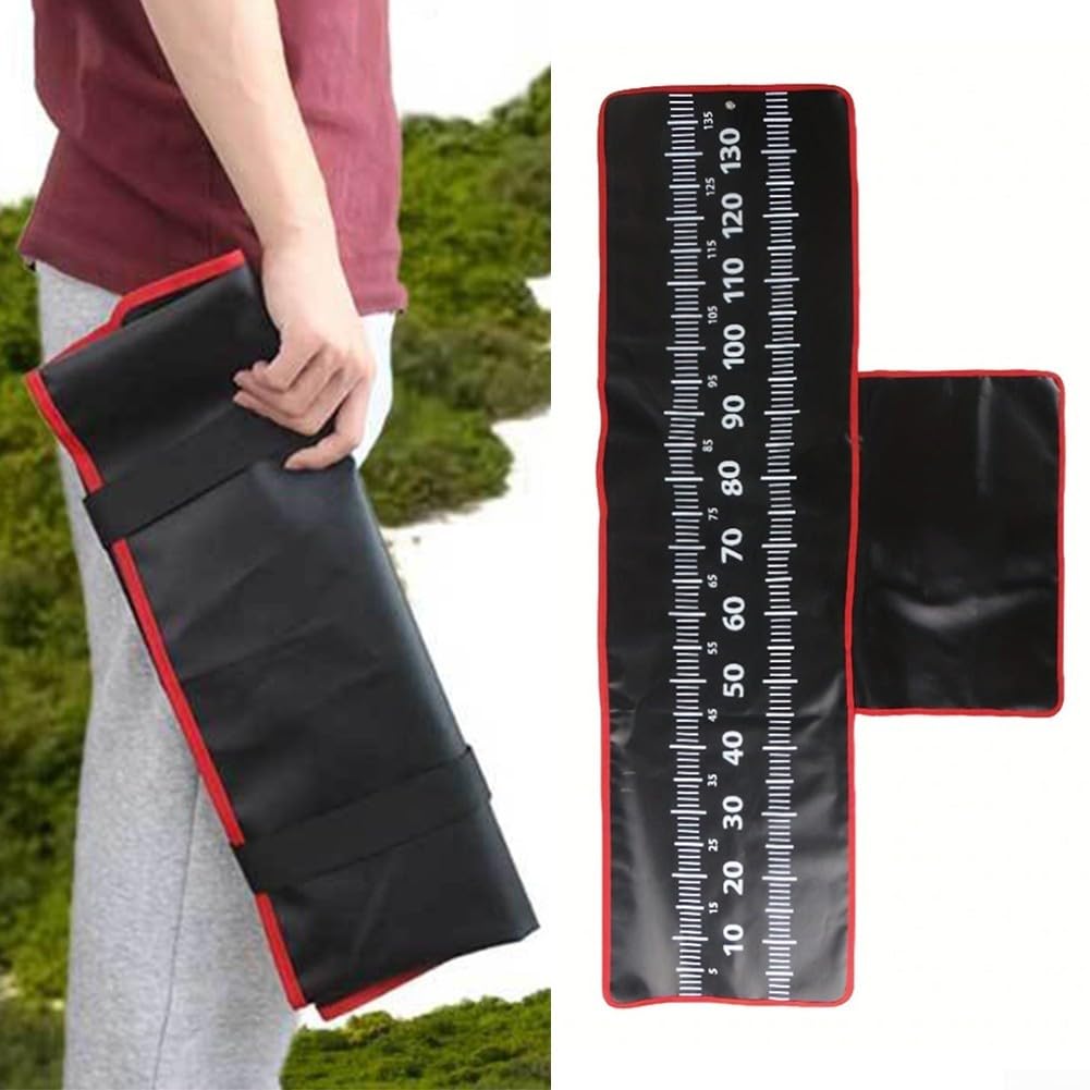 Tappetino per sganciare la pesca, 140 x 35 cm, con metro a nastro integrato, per pesci predatori, ginocchiere imbottite per carpa, luccio e altre specie d'acqua dolce, nero e rosso