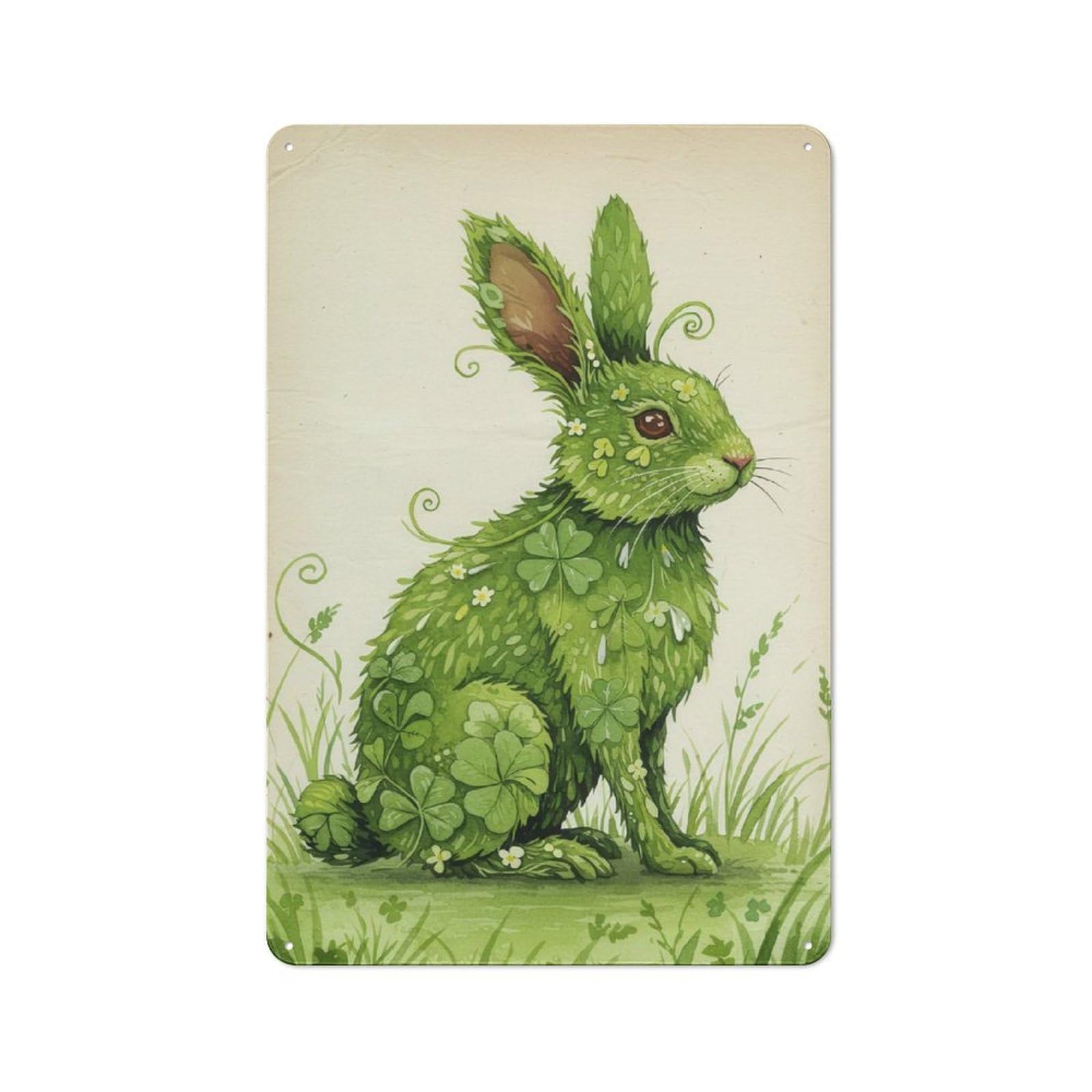 Junmoney Green Clover Rabbit Illustration Retro Tin Sign 30X20cm For Workshop Wall, For Home Interiors And Metal Sign Collectors
