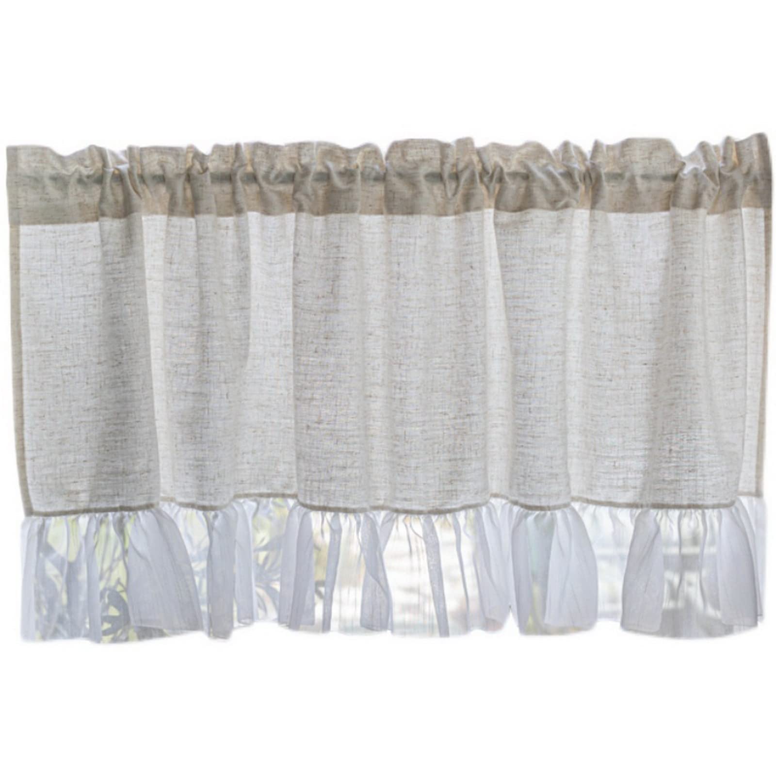 Petit rideau de fenêtre beige en coton et lin avec bordure en dentelle, voile blanc, demi-rideau de cuisine, bistrot, voilage moderne pour porte en verre