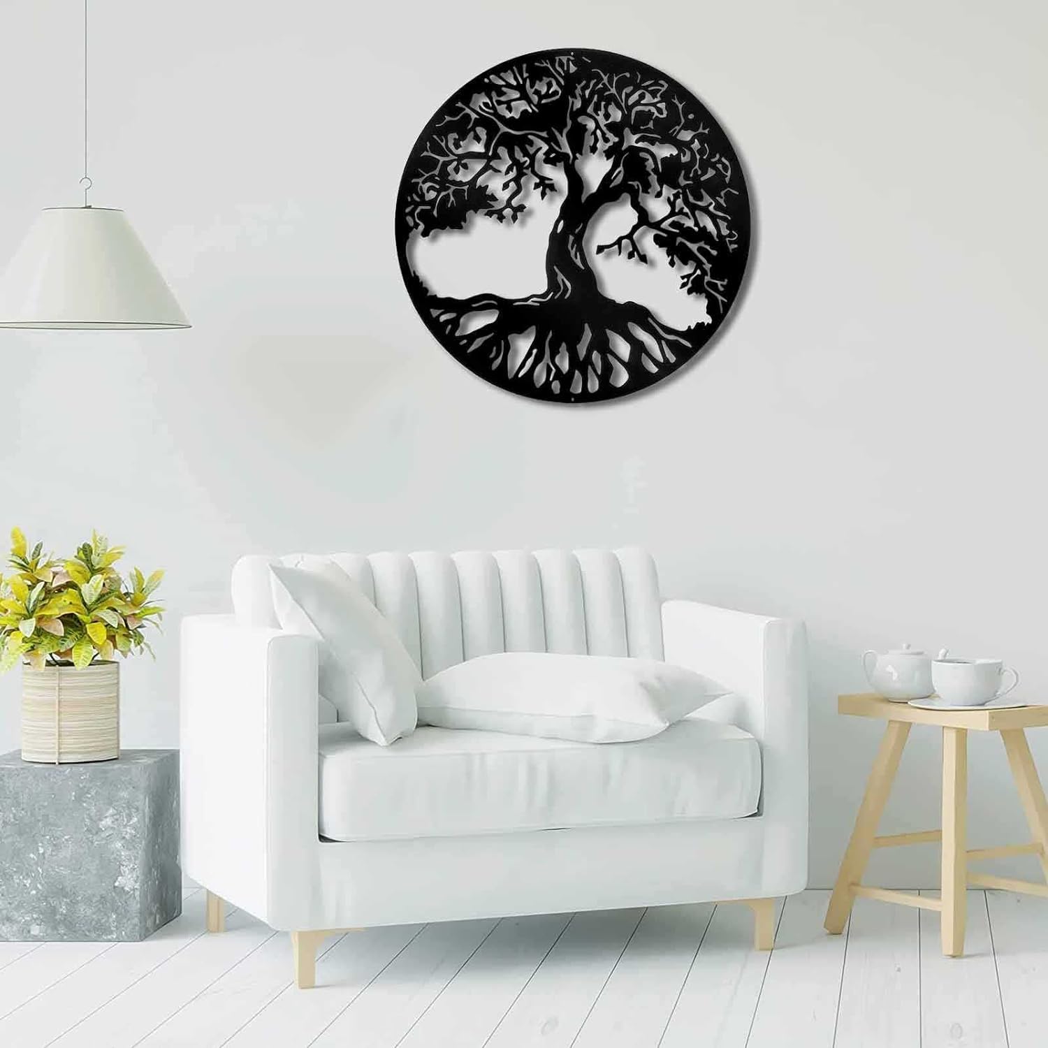 Triptyque Arbre de Vie - 144x59 cm - Décor mural métal noir - Grande déco murale