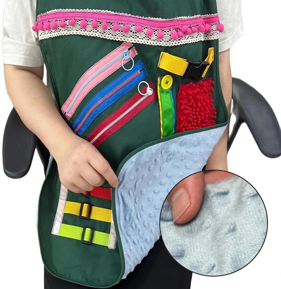 Elderly Sensory Apron, Fidget Blanket for Dementia Alzheimer, Calming Anxiety Relief Aids for Comfort & Stimulation