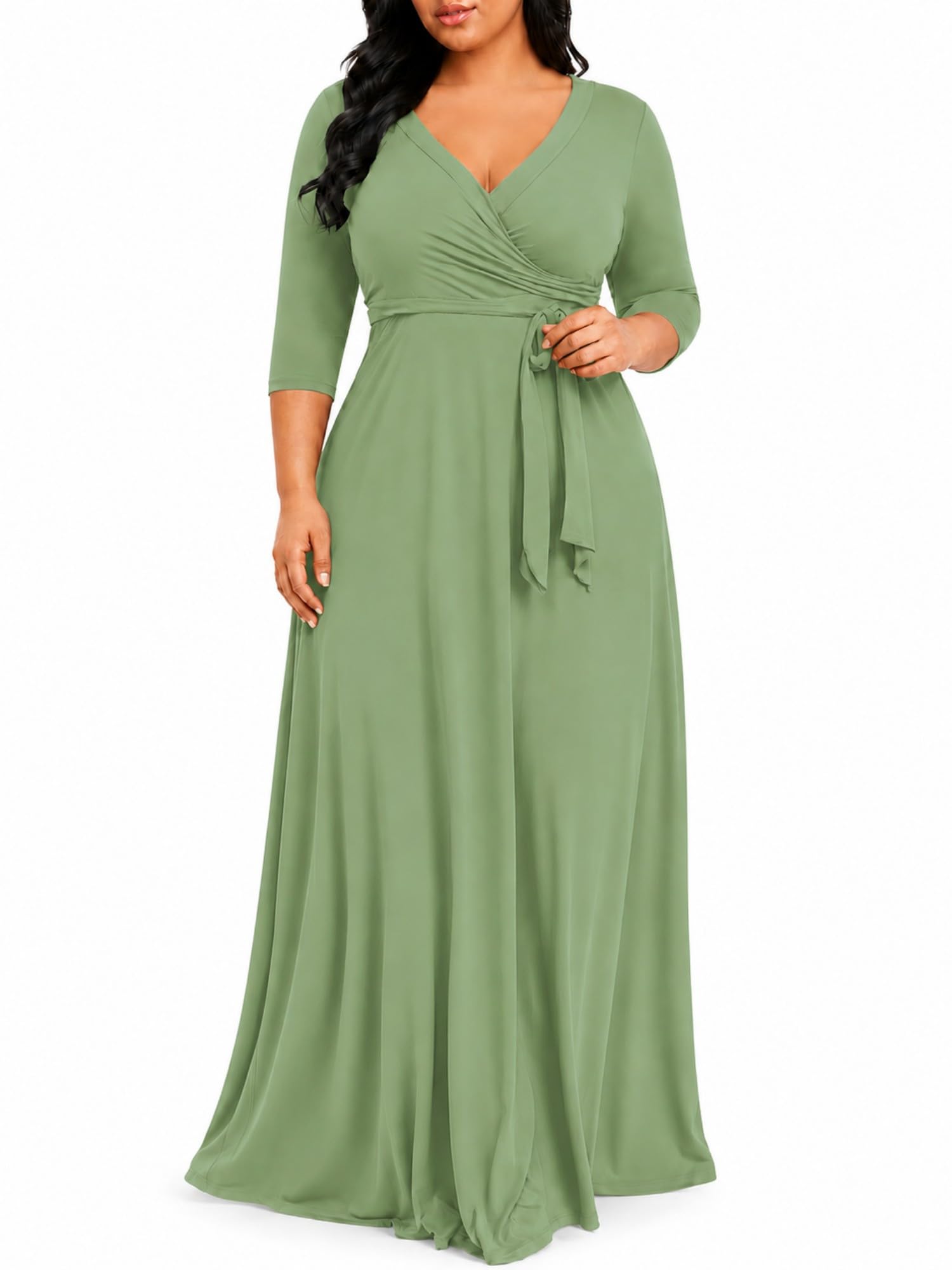 PinkPatty Women's Plus Size Maxi Dresses Casual Flowy 3/4 Sleeves Dress Printed Vacation Dress for Daily Wear with Belt