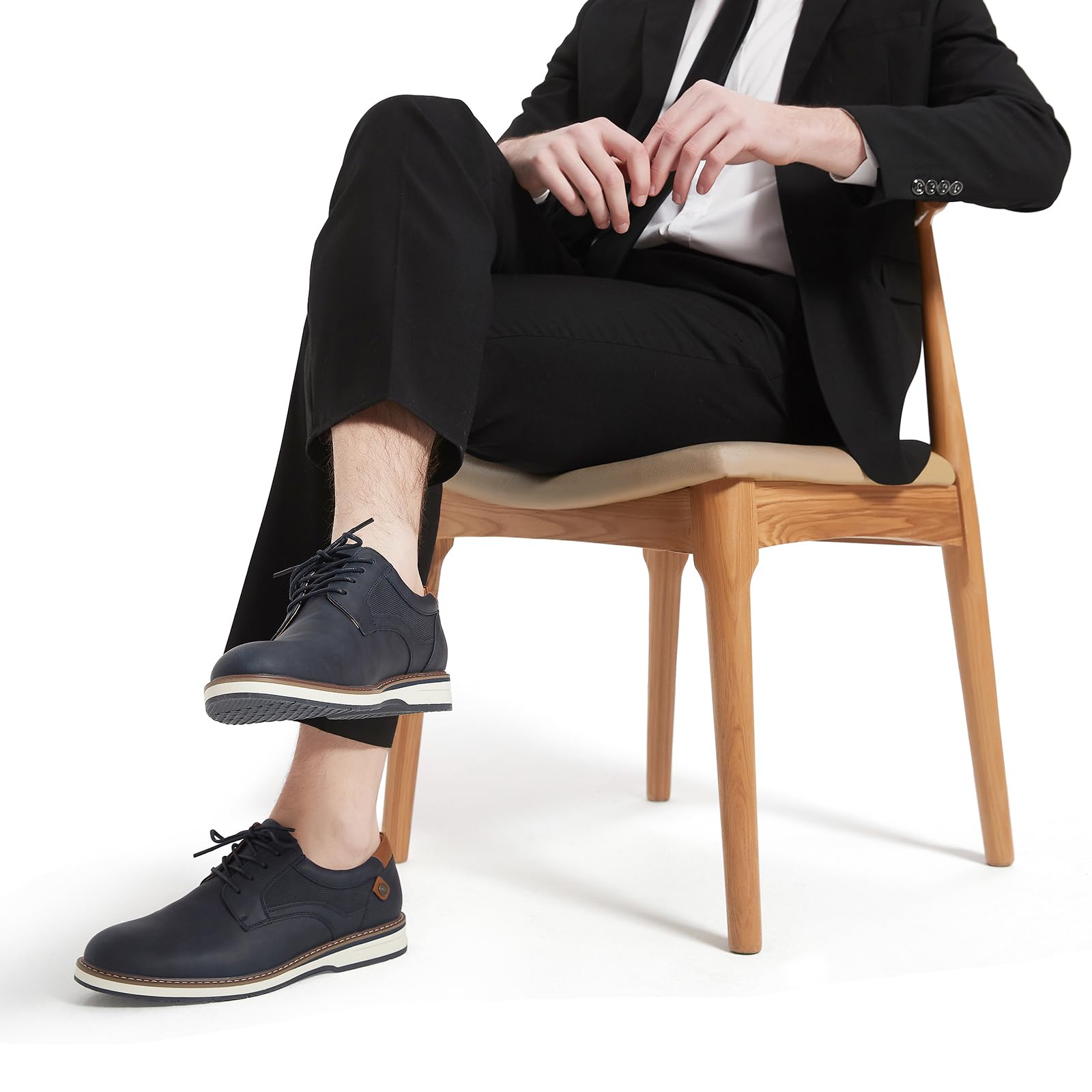 Zapatos de vestir para hombre, casuales, formales, Oxford, clásicos, con cordones, zapatos de vestir para el trabajo, Azul marino, 11 6