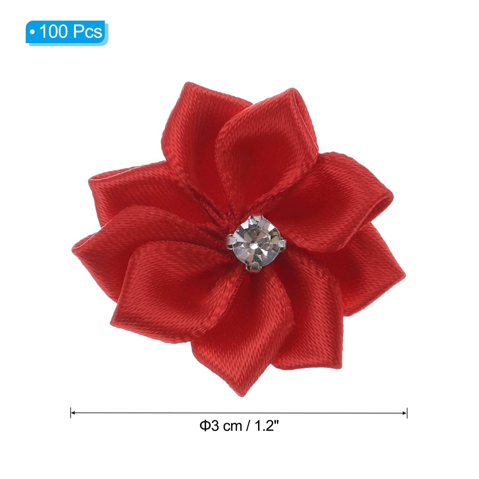 PATIKIL 1.2 Inch Small Ribbon Flowers, 100 Pcs Satin Mini Fabric for Crafts DIY Wedding Ornament Appliques Red - Image 2