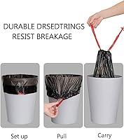 Vista 3 de Feisco Bolsa de basura negra de 3 galones, bolsa de basura con cordón pequeño, 100 unidades, 0.55 mil