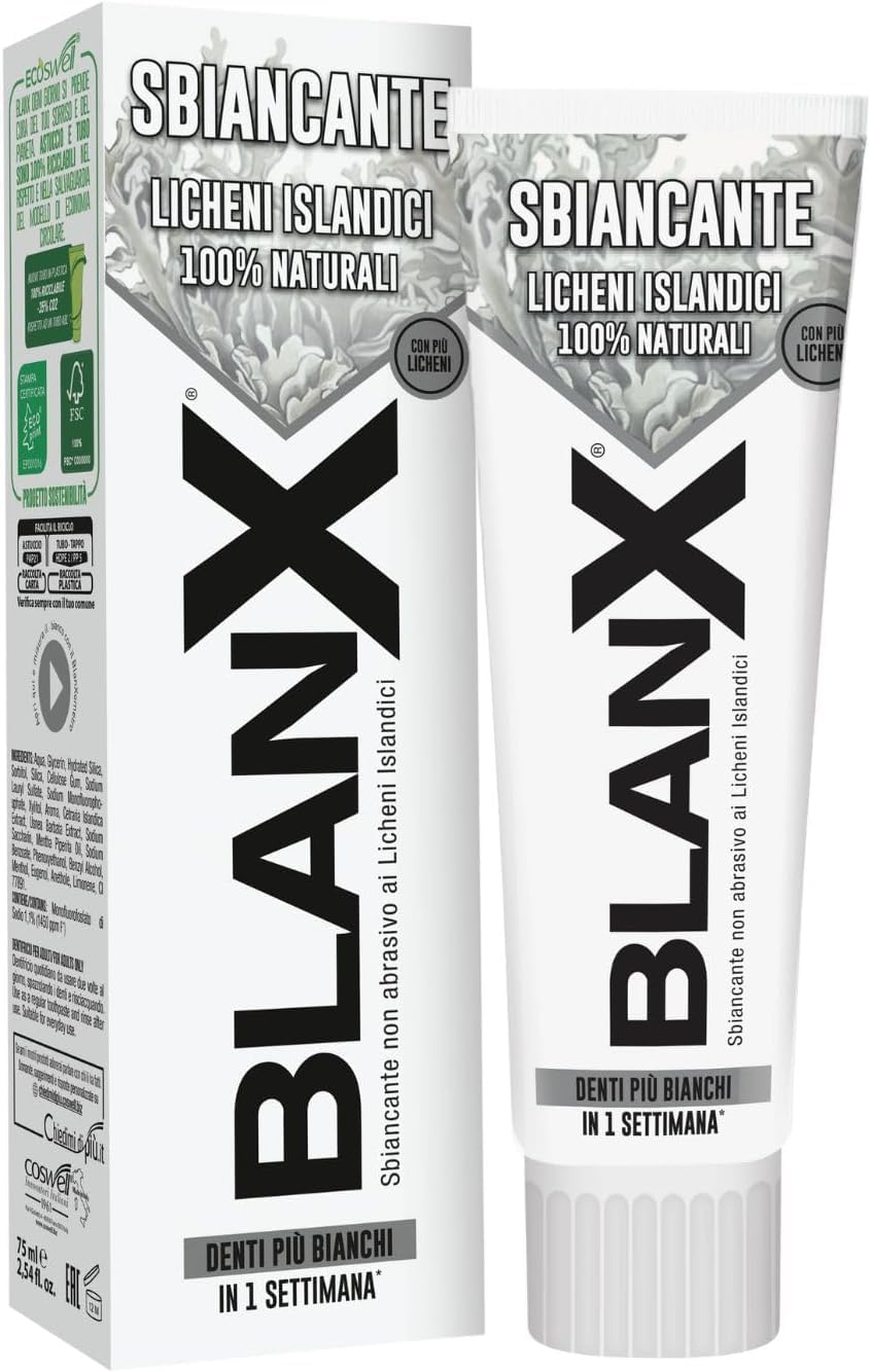 Blanx Dentifricio Sbiancante, dentifricio sbiancante con lichene naturale, contro placca e macchie, dentifricio per rafforzare lo smalto dei denti da 75 ml + portachiavi Beni Culinari
