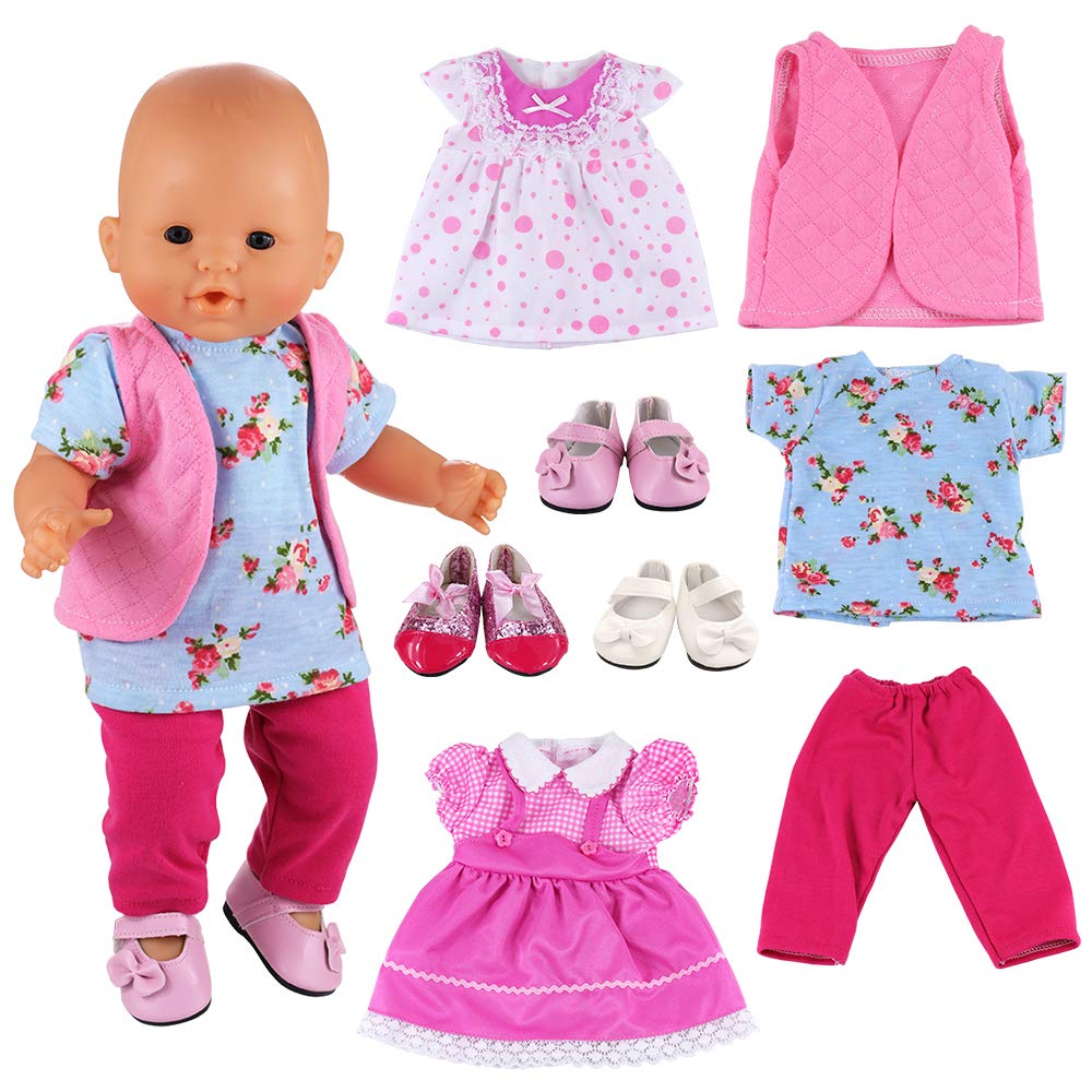 Miunana Vestidos Muñecas Verano Casual Ropas Fashion para New Born Muñeca bebé 35 -45 cm Doll 18 Pulgadas American Girl Doll (3x Vestidos + 3x Zapatos Muñeca)