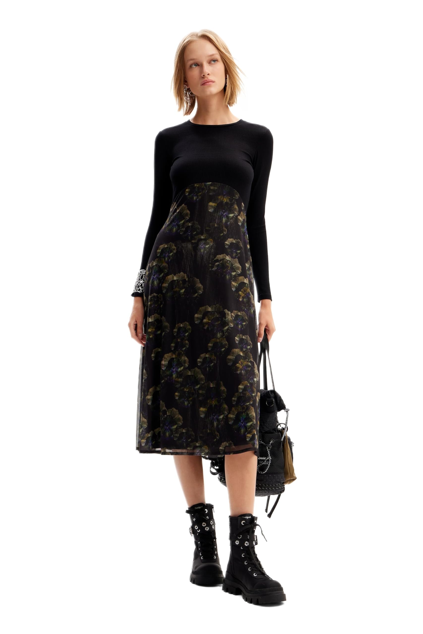 Desigual Woman Knit Dress Long Sleeve NAN, Black, XL Women