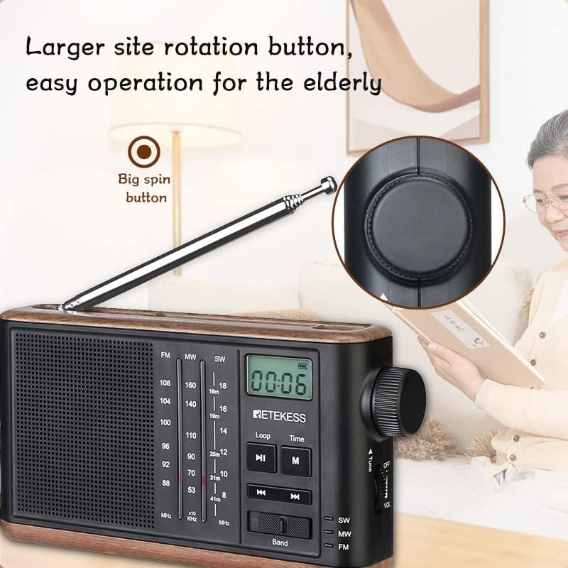 Miniatura 3 de LOEVY Portable Retro Radio FMAMSW 3 Bands Elderly Support TF Card USB Charging Stereo Audio Input 3.5mm Earphone
