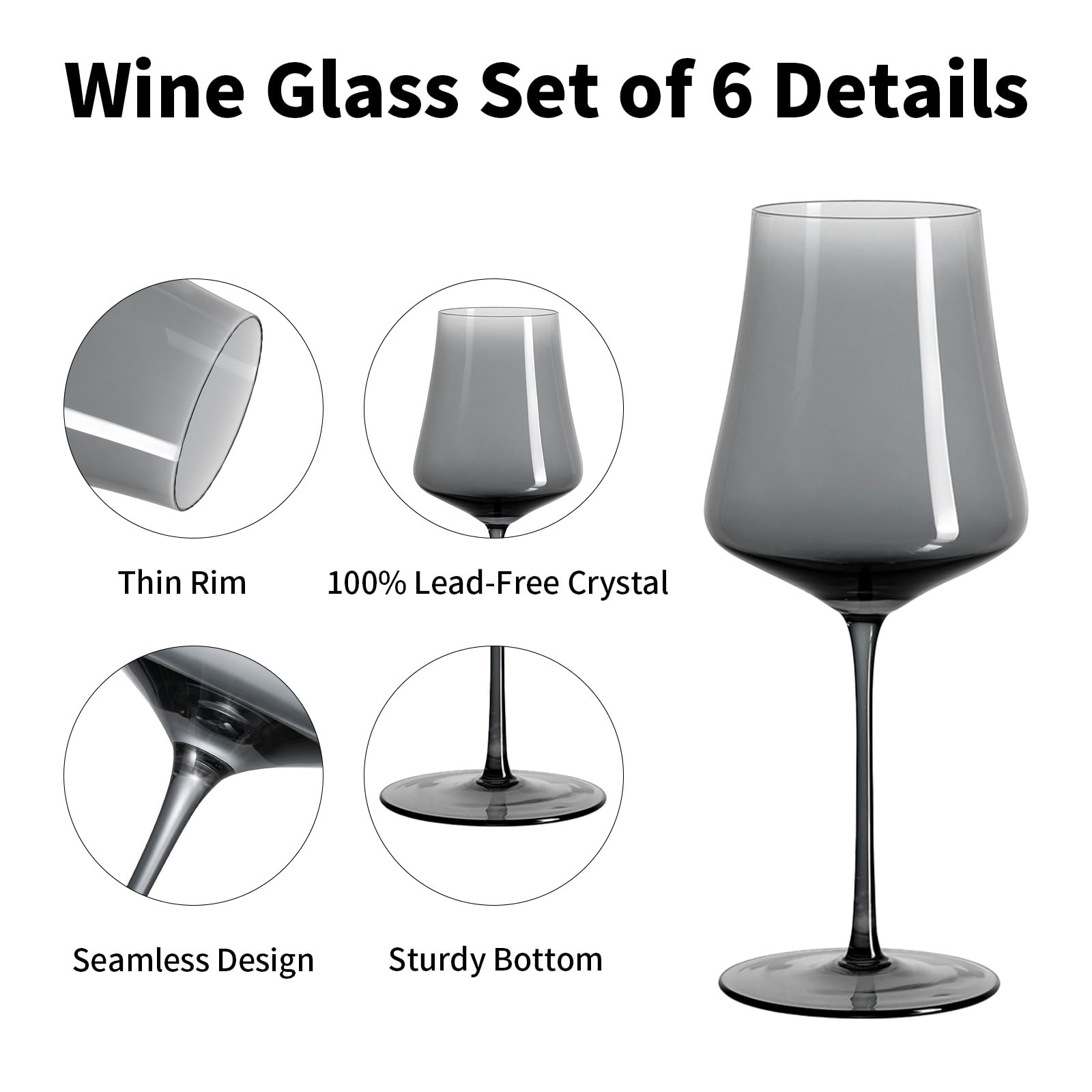 Gaues Verres à Vin, Lot de 6, 450 ml, Cristal Soufflé Bouche | Sans plomb, Avec long pied, Pour vin rouge et vin blanc, Idéal pour les fêtes, Pour restaurants