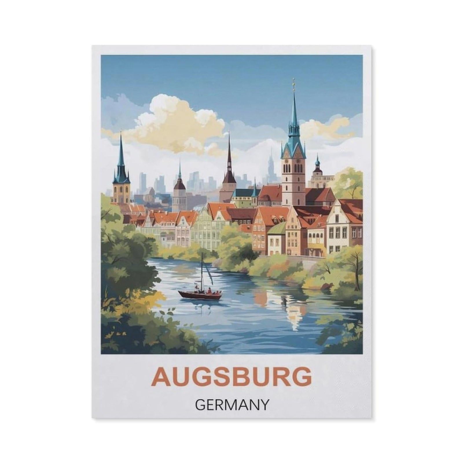 BEAYODKP DIY Diamond Painting，Augsburg Germany Vintage Travel Poster，Cross Stitch Full Drill 5D Embroidery Mosaic Wall Decor Art（30 x 40 cm/11.81 x 15.74 inches）-CA15