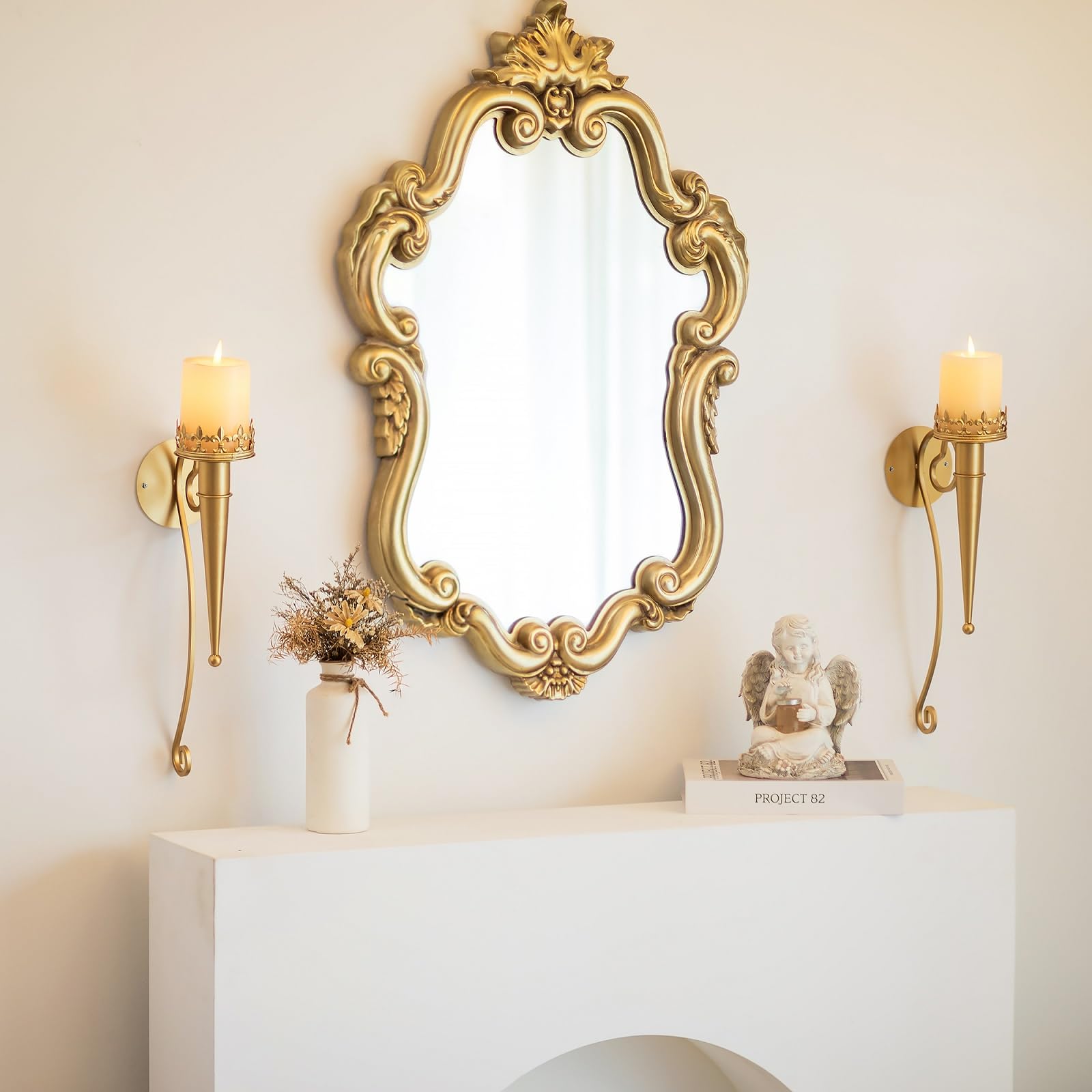 Sziqiqi Wall Candle Holders Set of 2- Hanging Candle Sconces Wall Mounted Sconces for Pillar Candles Gold Wall Art Decor for Living Room Bedroom Fireplace Bathroom - Image 2