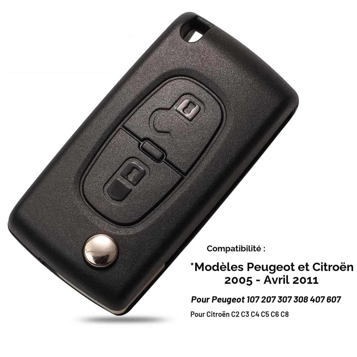 Heart Horse Coque de clé télécommande 2 Boutons pour Peugeot 207 307 308 408 3008 5008 807 Expert Citroen C2 C3 C4 Picasso CE0536 433 MHz Coque de clé à Distance pour PCF7961(ID46) Puce