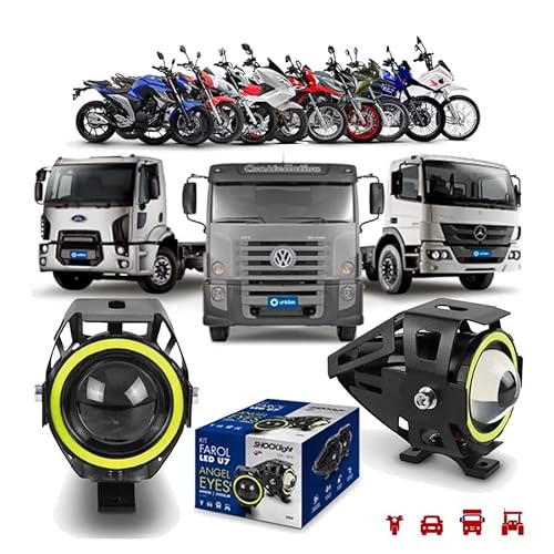 Kit Par Farol Milha Moto Angel Eye U7 Led Auxiliar 20w Neblina - Shocklight