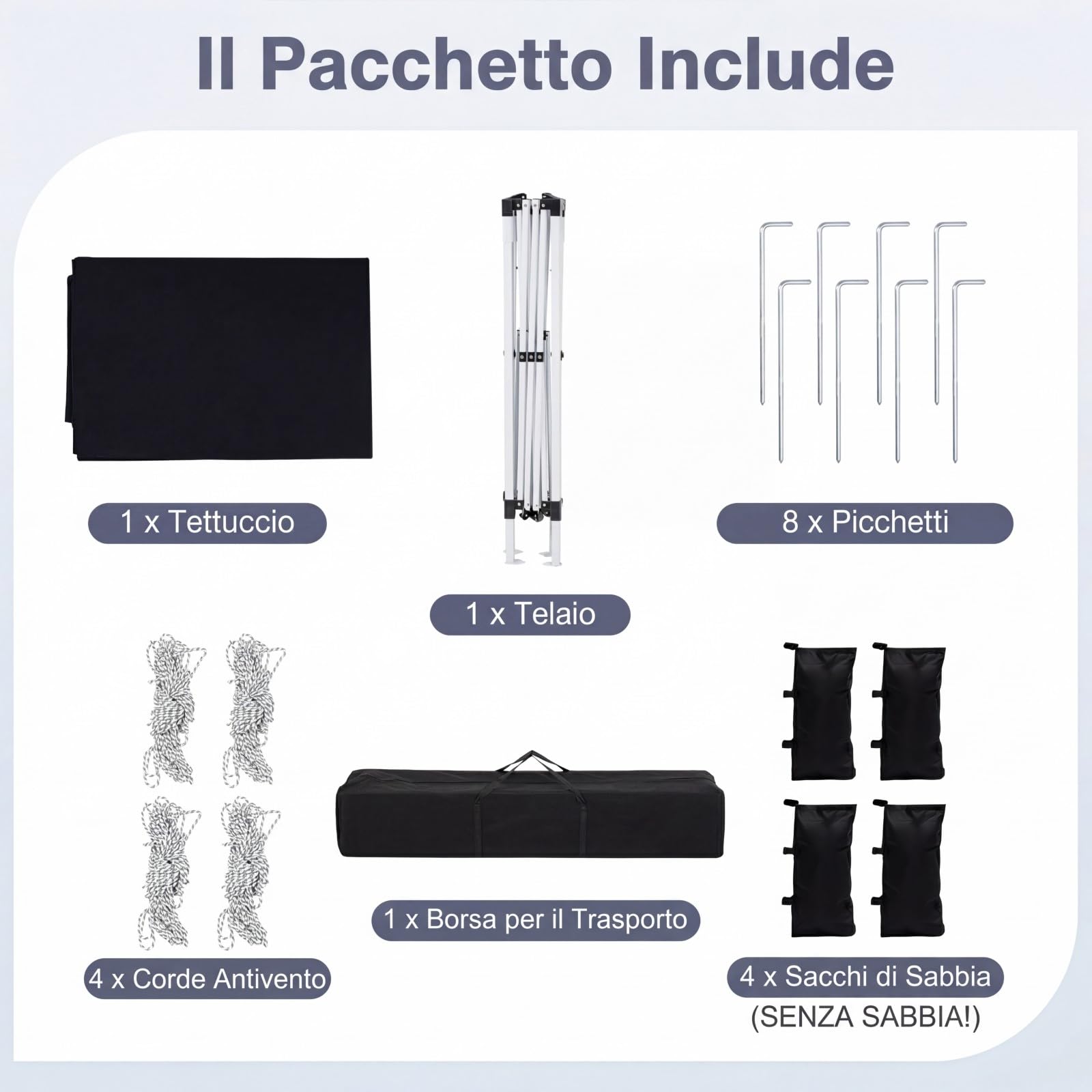COSTWAY Gazebo da Esterno Pieghevole 290 x 290 cm, Gazebo Pop up con 4 Sacchi di Sabbia e Borsa da Trasporto, Regolabile in Altezza, Telaio Robusto in Metallo, per Mercato, Campeggio (Nero)