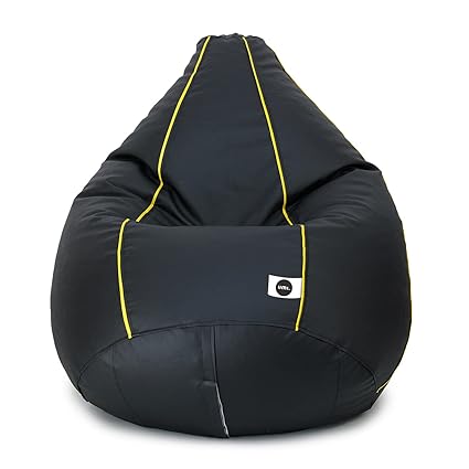 Amazon Brand - Umi Faux Leather Classic Bean Bag Cover (Without Beans) Colour- Black With Yellow Piping_Xxxl
