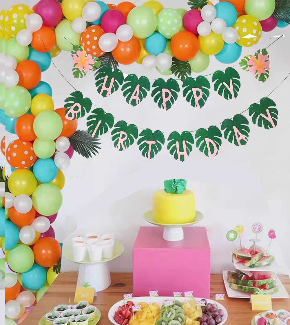 Amazon.com: Hawaiian Happy Birthday Monstera Leaf Banner Tropical Palm Leaf  Garland Green and Pink Paper Bunting for Jungle Theme Parties : Home &  Kitchen