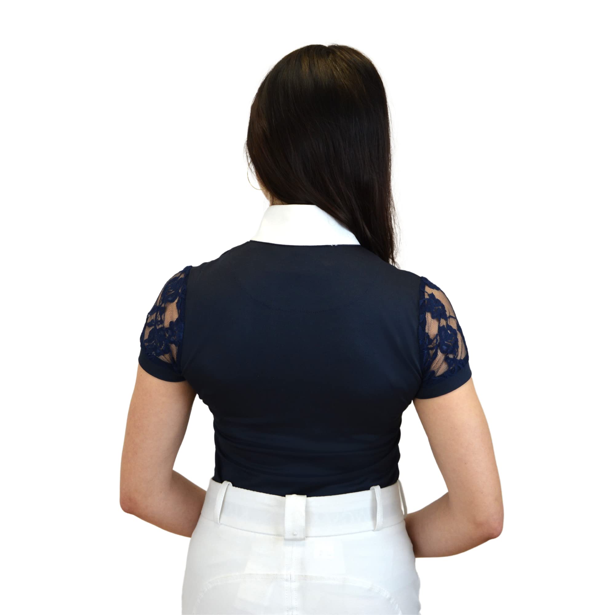 Start Patricia Turniershirt Damen – Kurzarm Reitshirt mit Spitze & Stehkragen – Atmungsaktive Turnierbluse für Reiten & Wettbewerb