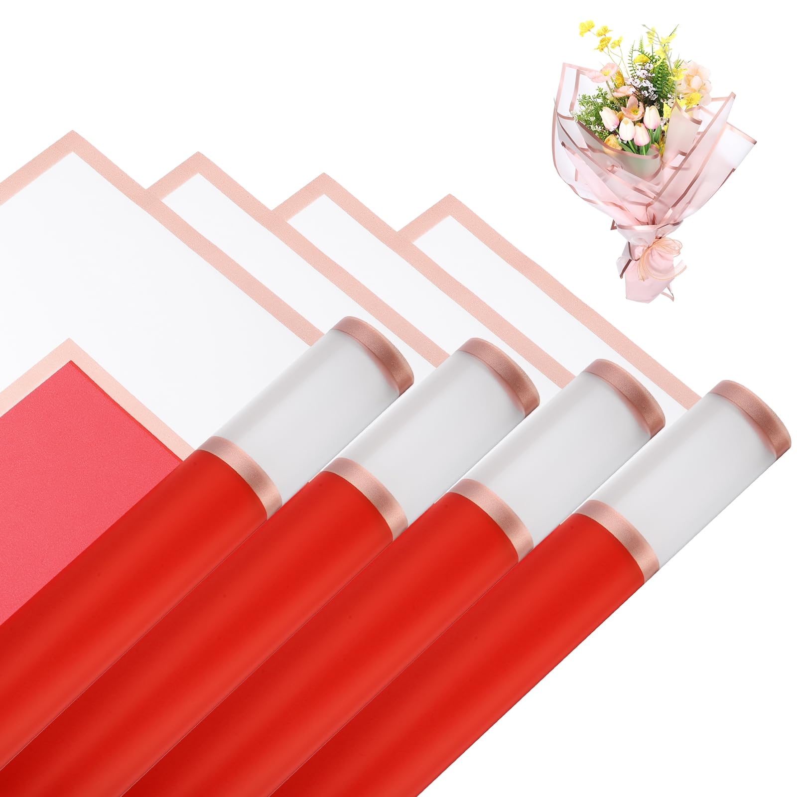 sourcing map Flower Bouquet Wrapping Paper, 57cm/22 Inch Waterproof Floral Wrapping Paper for Flower Bouquet DIY Gift, Wedding, Birthday, Valentine's Day, Pack of 20(Bright Red)