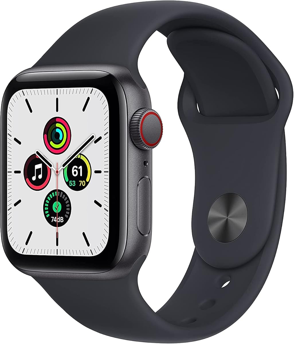 Apple Watch SE (GPS + Cellular, 44mm) Space Gray Aluminum Case with Midnight Sport Band (Renewed)