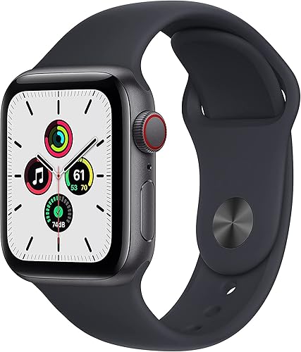 Apple Reloj SE (GPS + Cellular, 1.57 pulgadas) - Caja de aluminio gris espacial con correa deportiva Midnight (renovado)