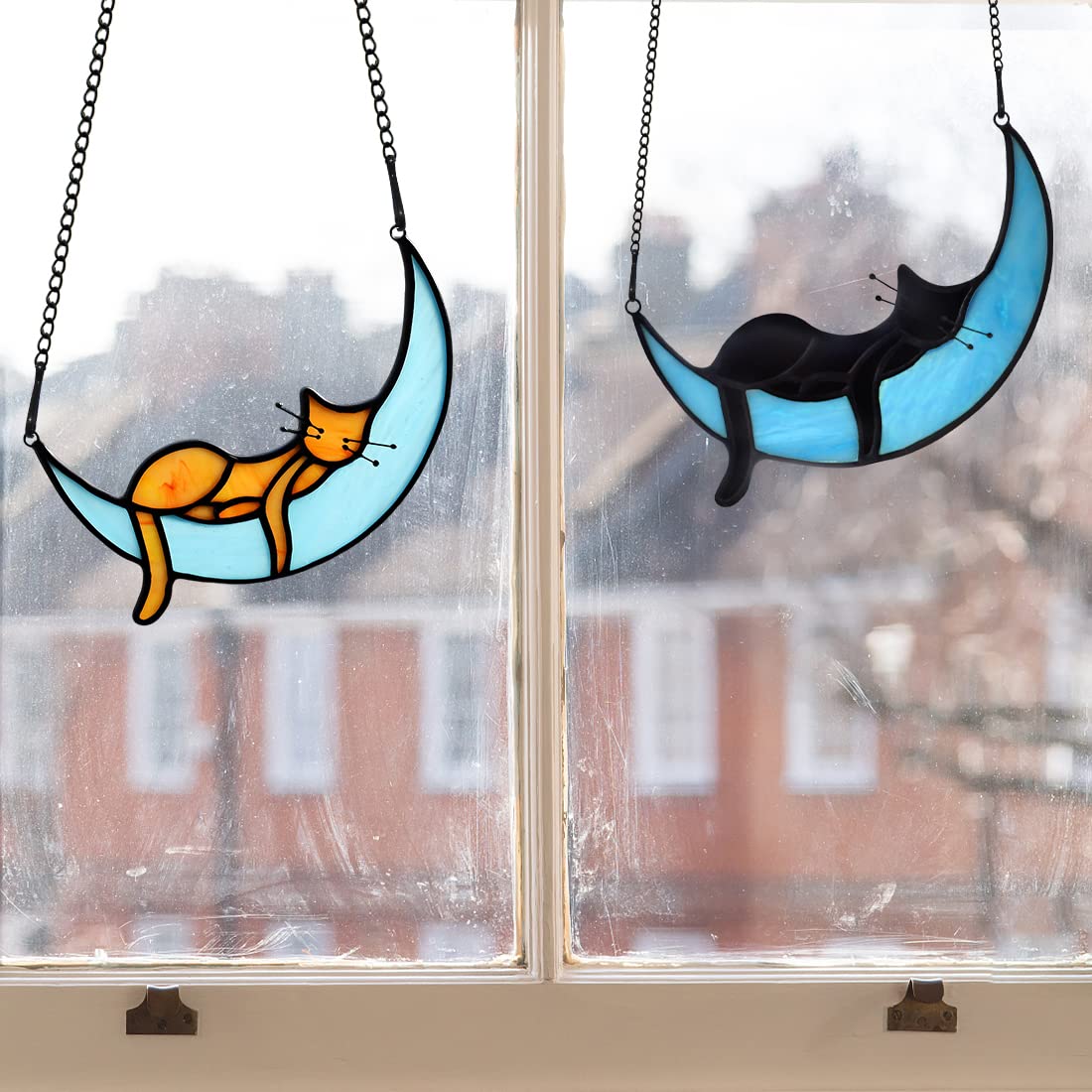 Amazon.co.jp: BOXCASA ムーンステンドグラスサンキャッチャー-猫を
