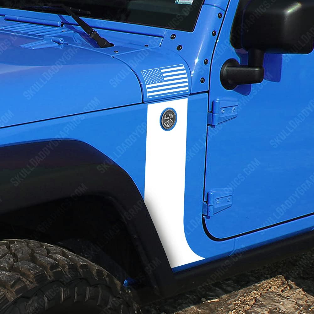 Cowl Hood and Fender Stripe w/Flag Decal Sticker to fit Jeep Wrangler JK JKU 2016-2018 (White, JK JKU 2016-2018)