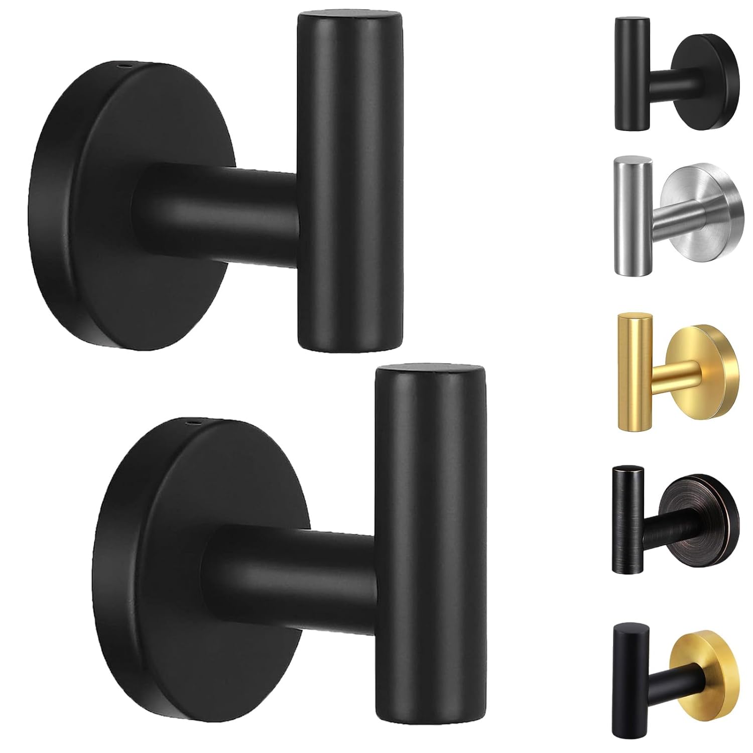 Kruodop Towel Hooks for Bathroom 2 Packs Wall Mount Towel Holder Black Matte Wall Robe Hook Stainless Steel