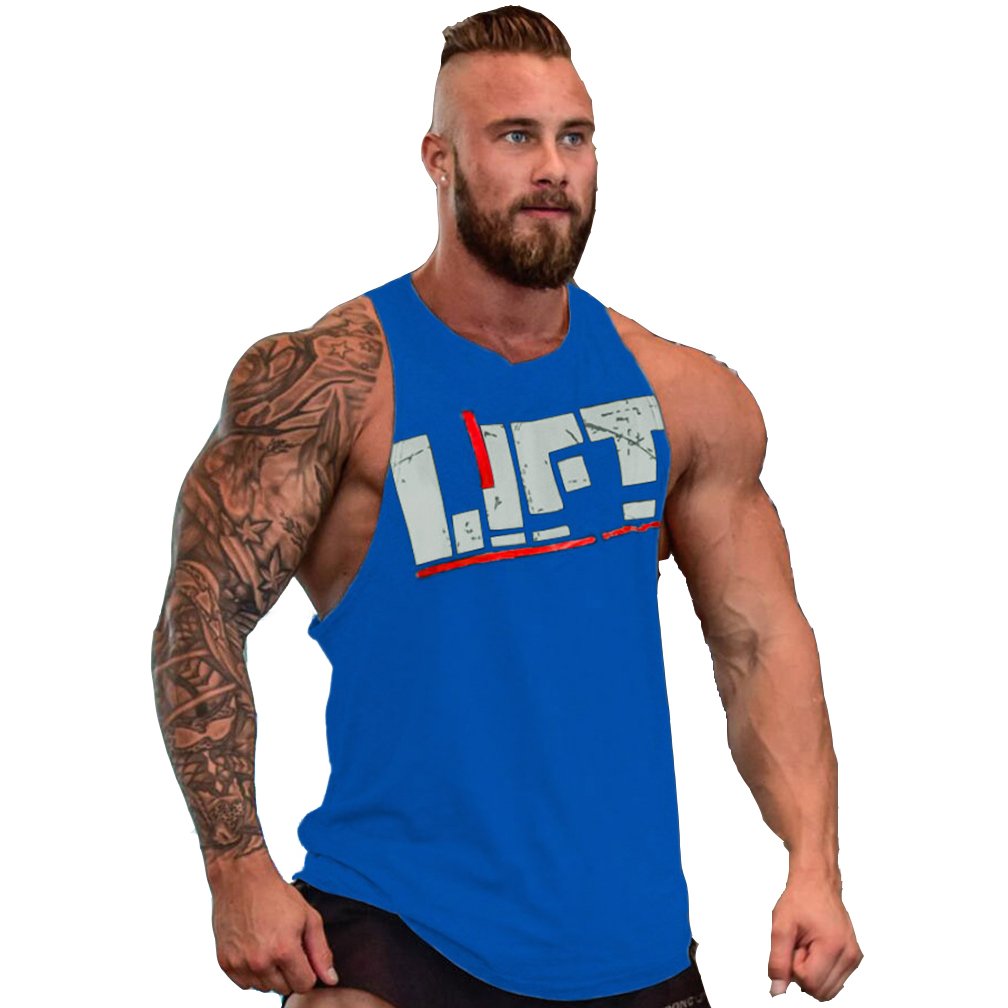 Befox Mens LIFT Bodybuilding Muscle Vest Tank Top Stringer Gym Sport and Casual Wear, L, Blue