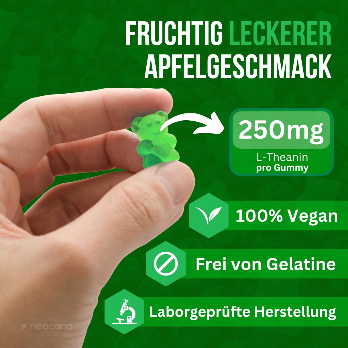 3er Pack L-Theanin Gummies 500 mg pro Portion – Apfelgeschmack - Hochdosierte vegane L-Theanine Fruchtgummis mit Kamillenextrakt, Magnesium, Rhodiola & Lavendel - Nahrungsergänzungsmittel - 60 Stück