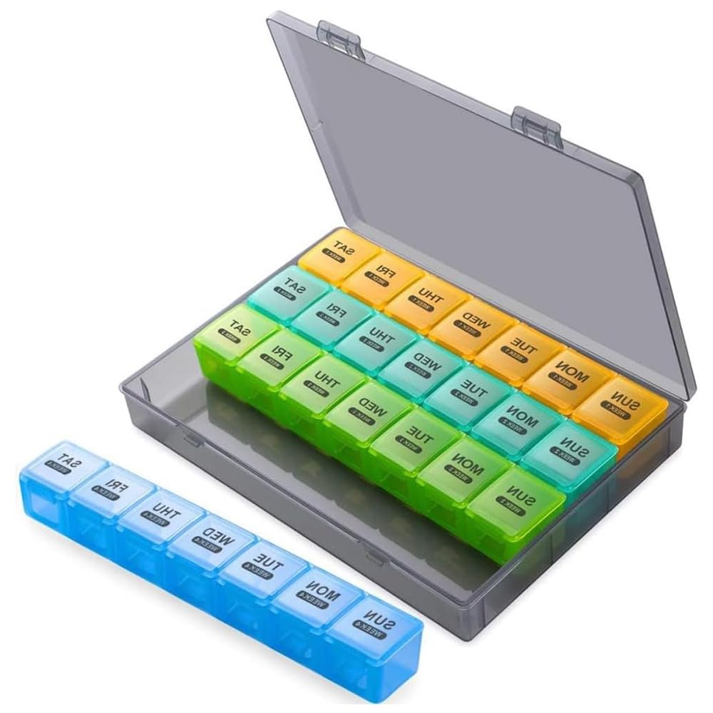 Monthly Pill Box 28 Days Pill Box Organiser by Week,One Month 4 Weeks Pill Cases with Dust-Proof Container to Hold Vitamins,Supplements,Fish Oils for Travel (Multicolour)