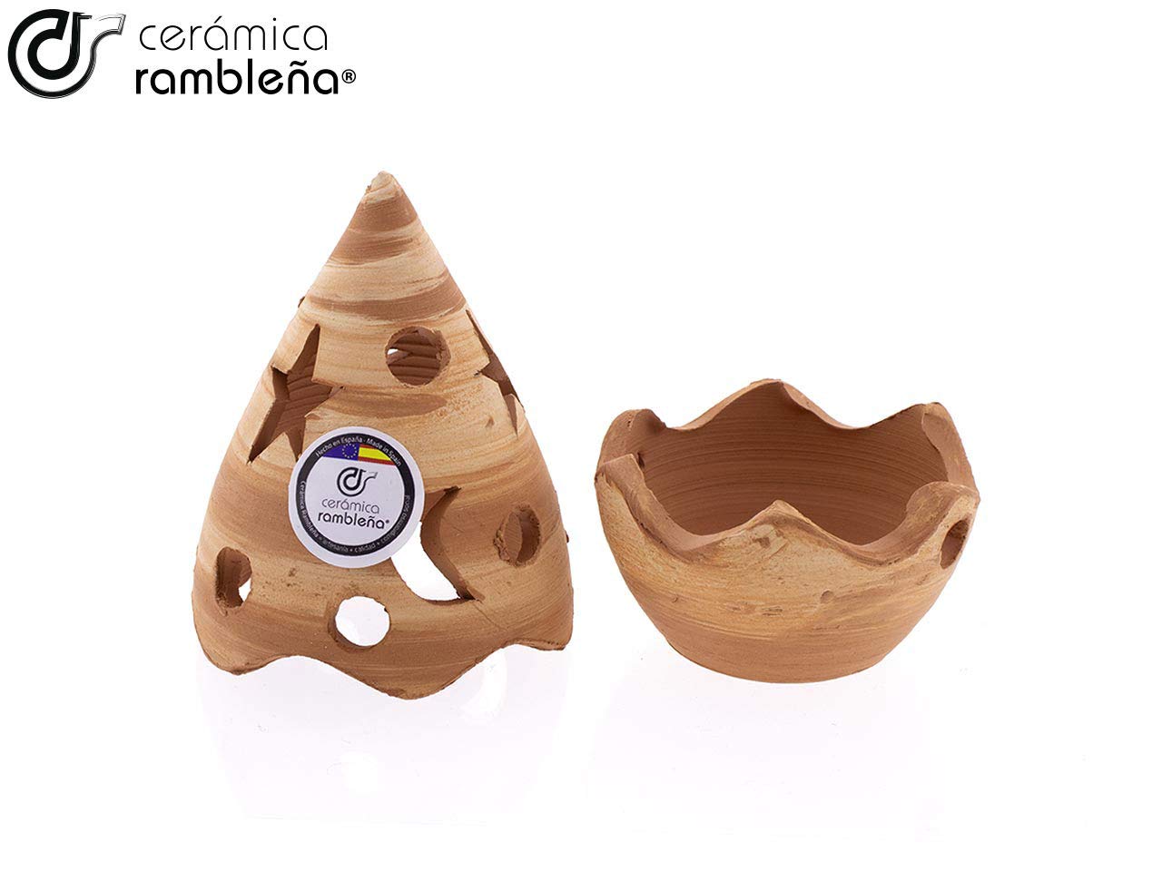 CR CERAMICA RAMBLEÑA | Roter Steingut-Kerzenhalter Modell Bola | Dekorative Kerzenhalter | 100% Handarbeit | 8.5x8.5x15 cm