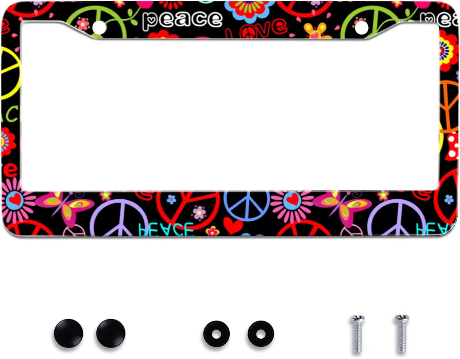 Personalise Hippies Peace Flower License Plate Frames Colored License Plate Frame Car Universal Stainless S…