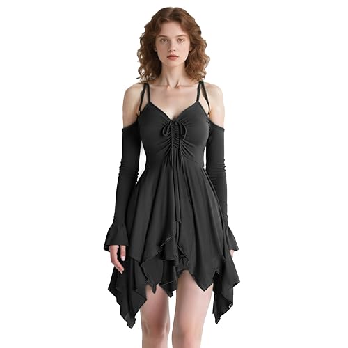 Usthirit Renaissance Fairy Dress Women's Gothic Off Shoulder Handkerchief Dress - Medium - Z3831bk