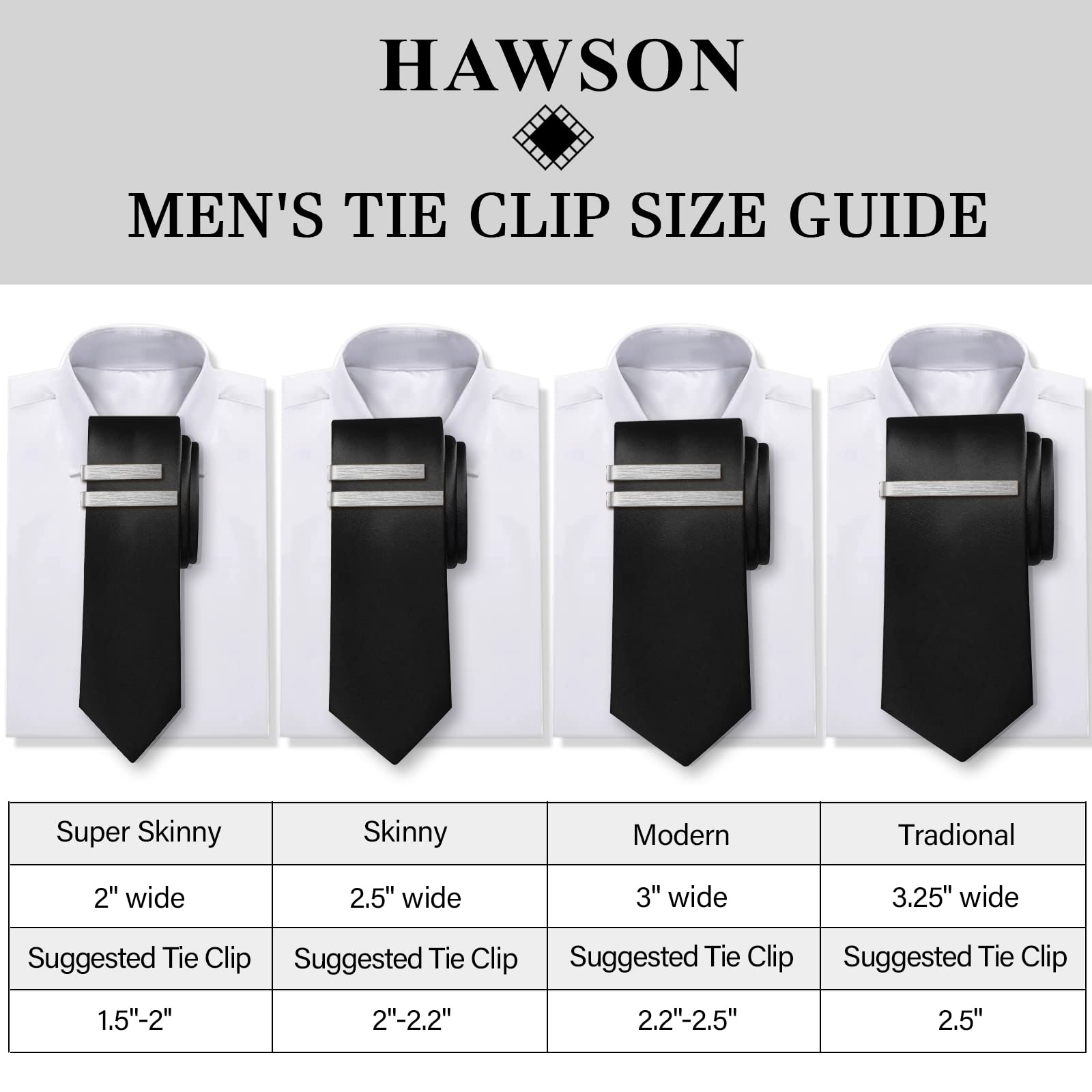 2.5 Inch Tie Clips for Men's tie (3''-3.25'') in Gift Box, tie bar & pins set for larger width necktie in black red white blue color, Suitable for Wedding Anniversary Valentine's Day Christmas Party