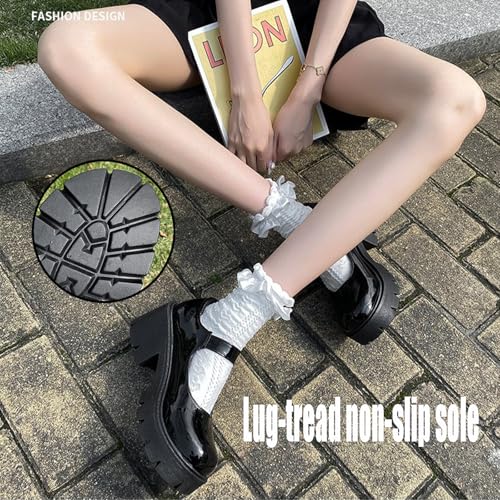 Women's Leather Chunky Platform Mary Jane Shoes Classic Round Toe Ankle Strap Chunky Heel Lug Sole Work Dress Pumps2