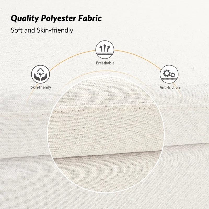 Image of Upholstered Storage Bench with Armrests | Fabric Sofa Bench with Hidden Storage & Cushions | Bedroom Living Room Entryway Seating | Modern Ottoman Bench Footrest End of Bed Bench | Beige