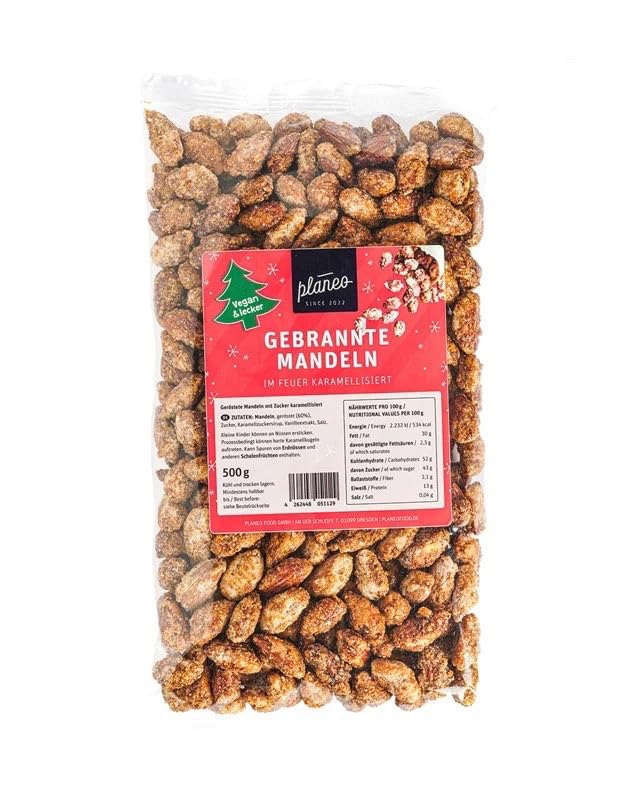 Beste vegane Gebrannte Mandeln - Beste Qualität - Frisch gebrannt knusprig süß - Planeo (1 x 500g)