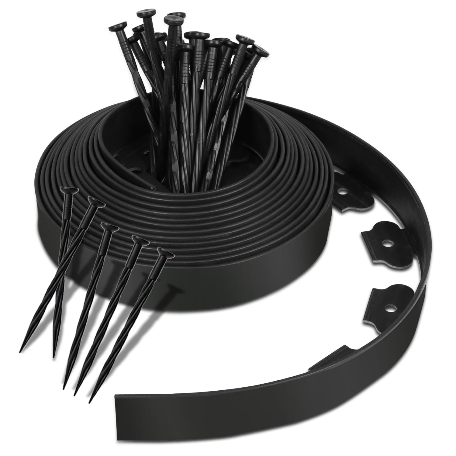 Hebitod Flexible Lawn Edging Plastic with 30 Ground Anchors for Anchoring, Flexible Flower Bed Edging, Root Barrier, Round Flower Bed Border, Length 10 m, Height 5 cm, Black