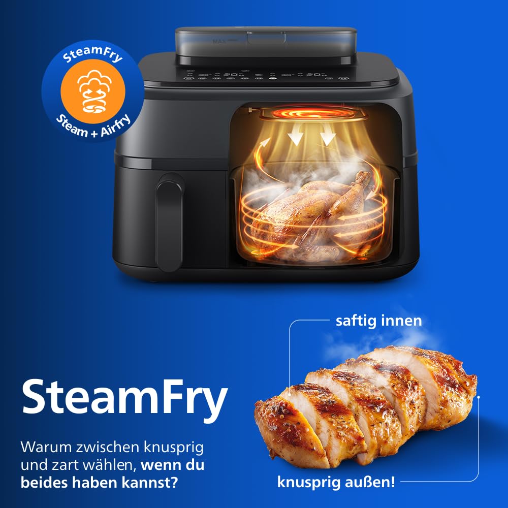 Philips Steam Airfryer 5000 Series Dual Basket Heißluftfritteuse 9L RapidAir Plus Dampfgar-Funktion NA550/00